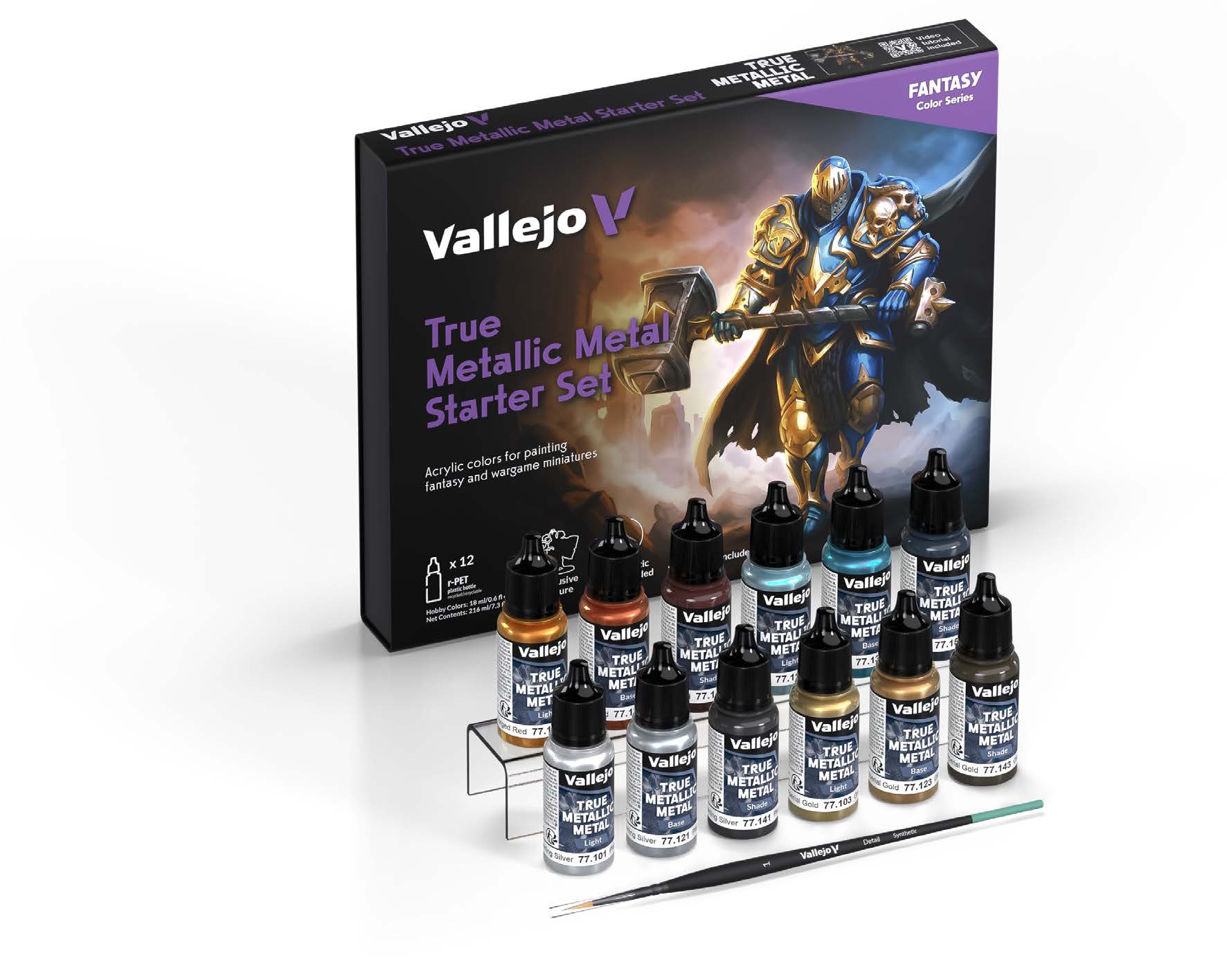 Vallejo True Metallic Metal – Starter Set (10 Colours, Brush & Miniature) - Trinity Hobby