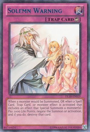 Solemn Warning (Blue) [DL18-EN019] - Duelist League Promo Unlimited - Rare - Trinity Hobby