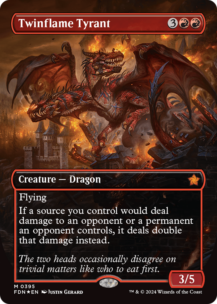 Twinflame Tyrant (Borderless) (Mana Foil) [Foundations] - Trinity Hobby
