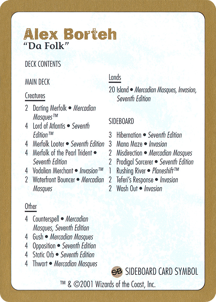 Alex Borteh Decklist [World Championship Decks 2001] - Trinity Hobby