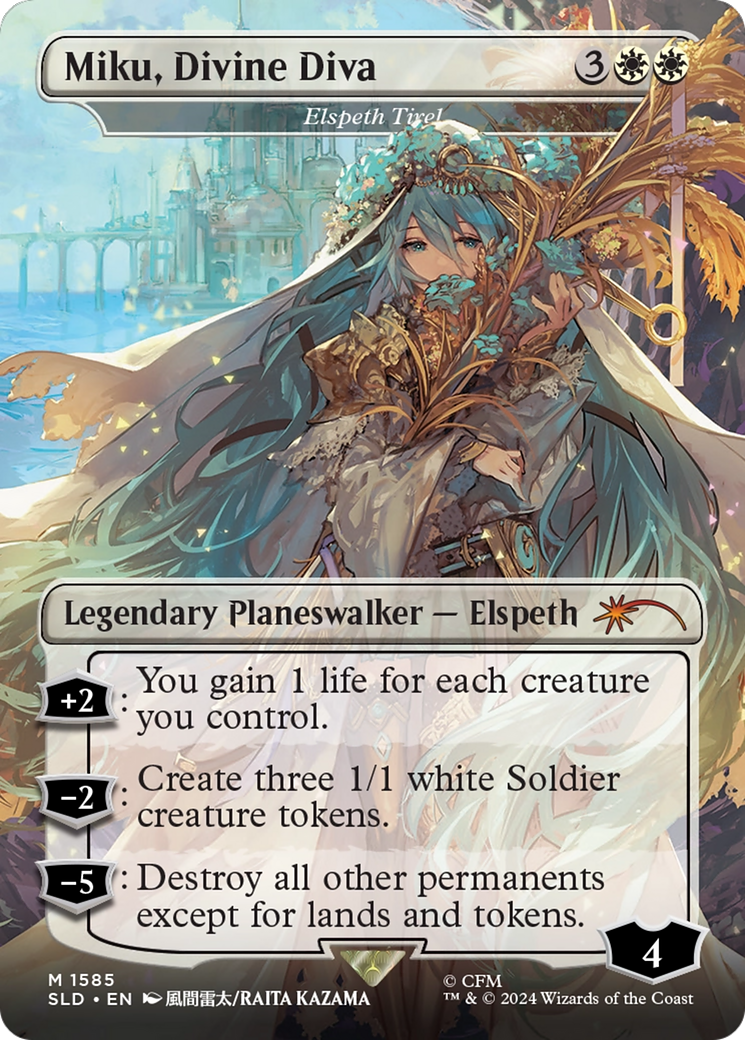 Elspeth Tirel  [Foil]  (SLD-1585) - [Secret Lair Drop] / Miku, Divine Diva (Borderless) - Trinity Hobby