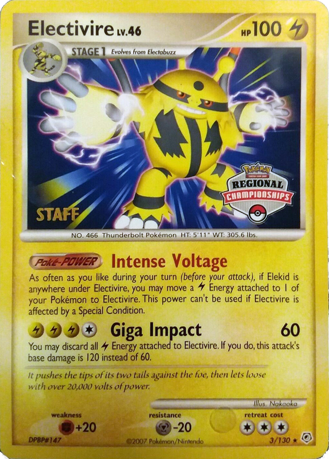 Electivire (003/130) (2008 Staff Regional Championships) [League & Championship Cards] - Trinity Hobby