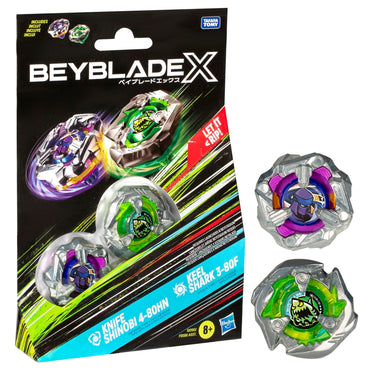 Beyblade X Dual Pack Set Assortment - Knife Shinobi 4-80HN & Keel Shark 3-80F