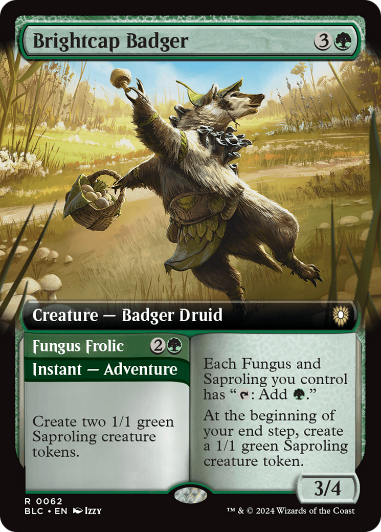 Brightcap Badger // Fungus Frolic (Extended Art) [Bloomburrow Commander] - Trinity Hobby