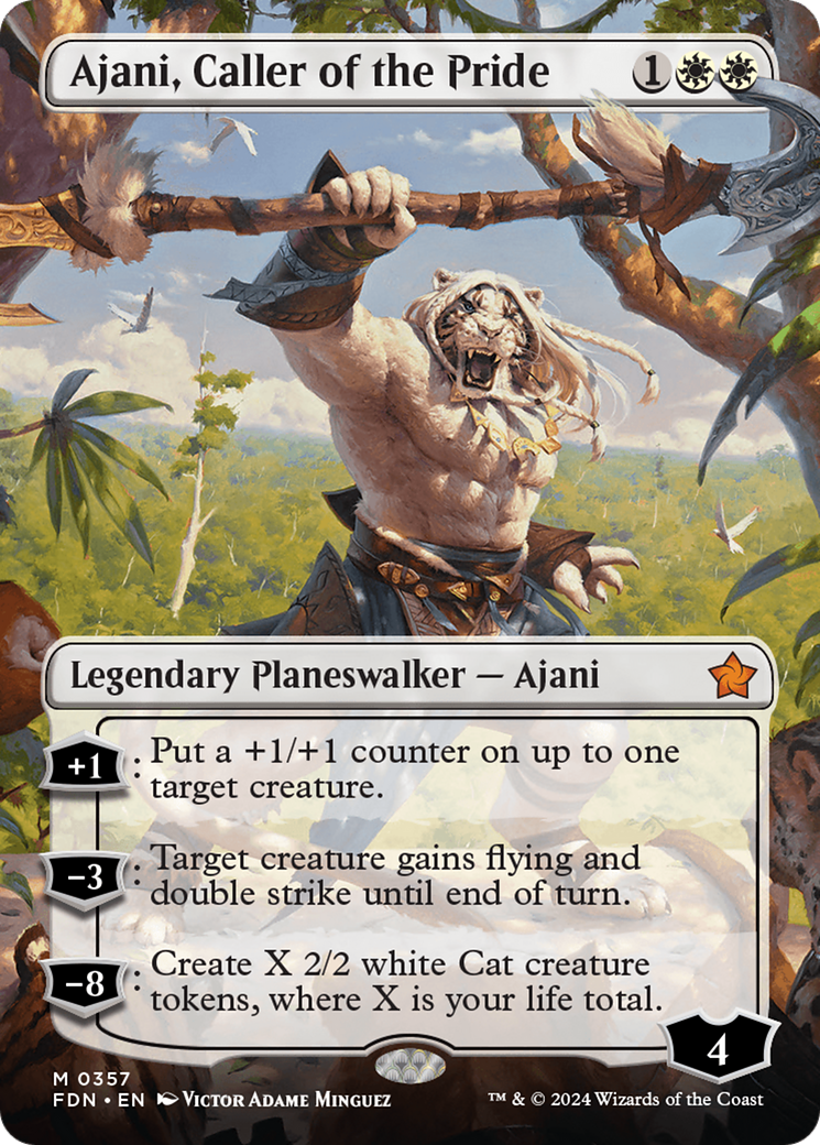 Ajani, Caller of the Pride (Borderless) [Foundations] - Trinity Hobby