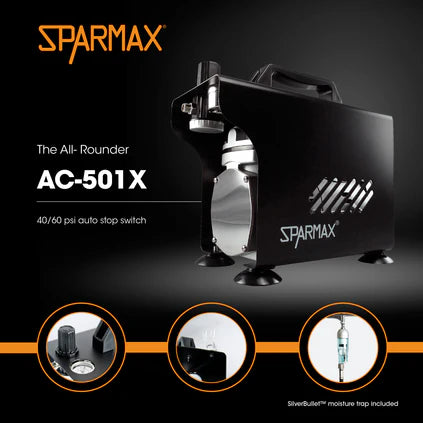 AC-501X MINI AIR COMPRESSOR WITH 2M BLACK & ORANGE BRAIDED HOSE - Trinity Hobby