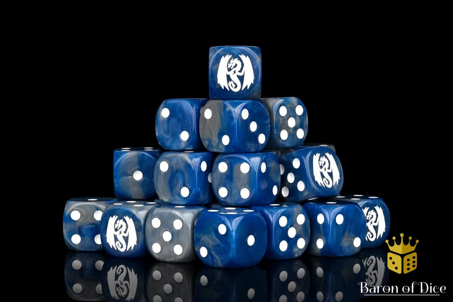 Baron of Dice Storm Dragon round edge dice, 25-piece set in a large pile