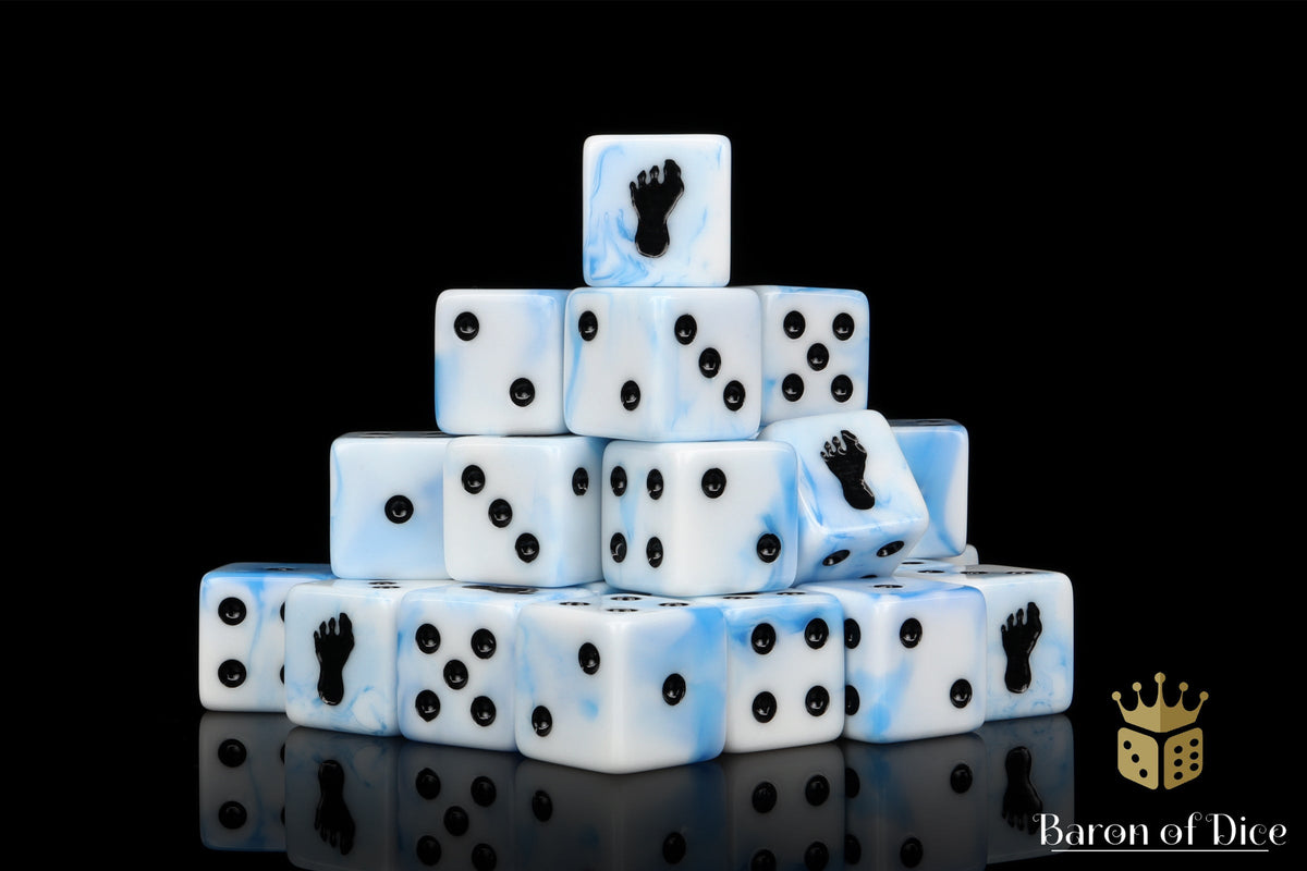 Baron of Dice - (ROUND EDGE) Giant Footprint Dice - White Ice [25 CT]