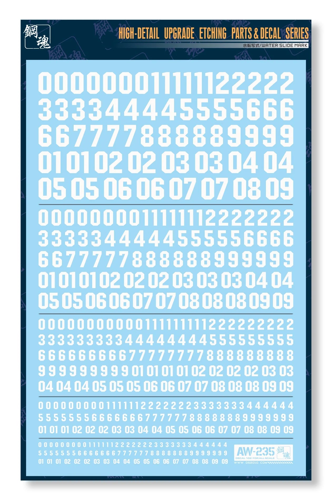 Madworks AW-235 WATERSLIDE DECALS: NUMBERS (WHITE) - Trinity Hobby