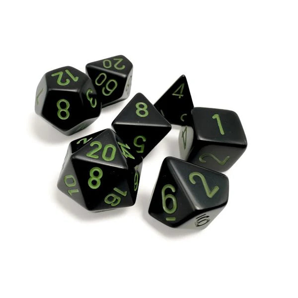 Opaque Polyhedral Black/Green 7-Die Set - Trinity Hobby