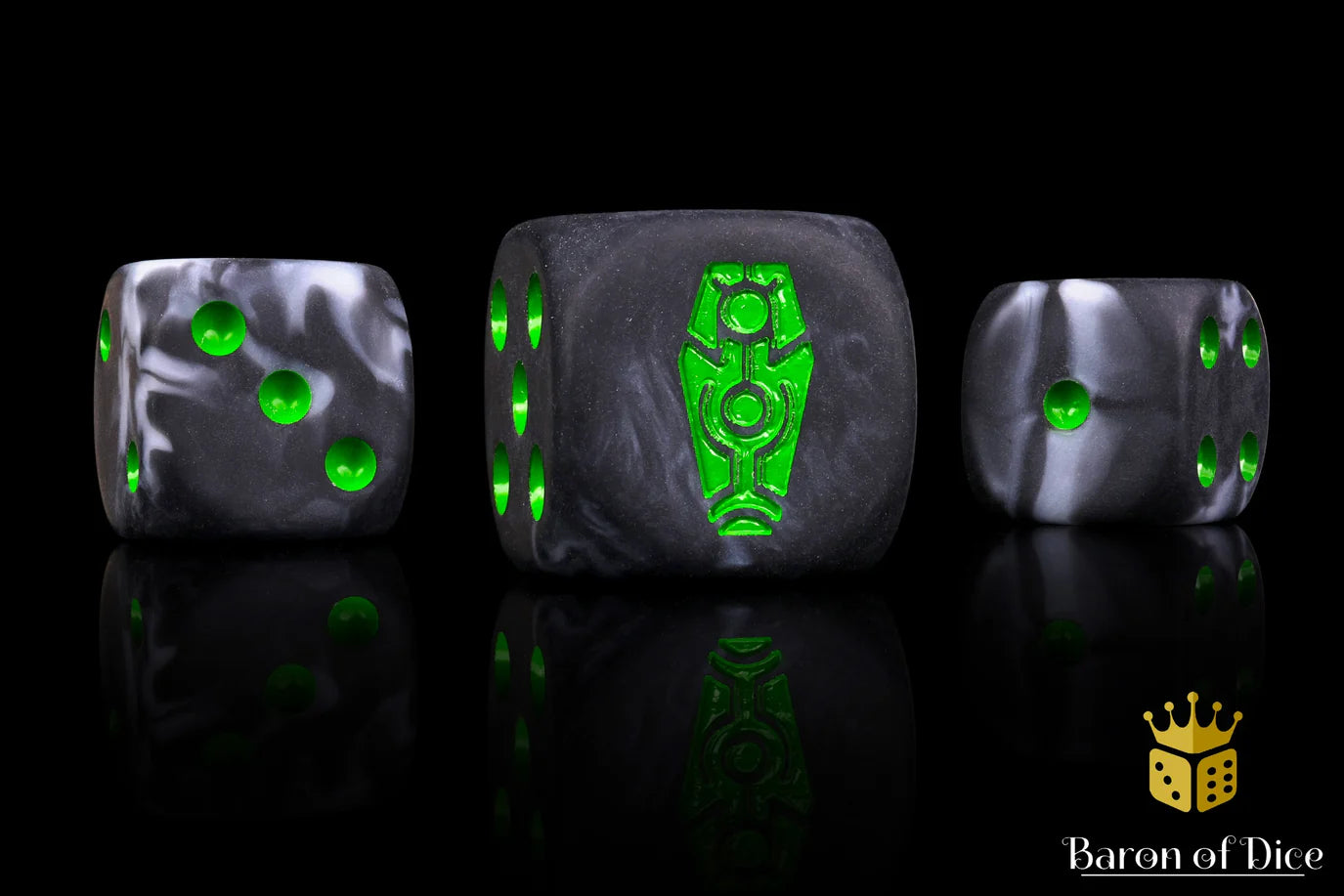 [Pre-Order] Baron of Dice - (ROUND EDGE) Day of the Dead Dice - Green Coffin [25 CT] - Trinity Hobby