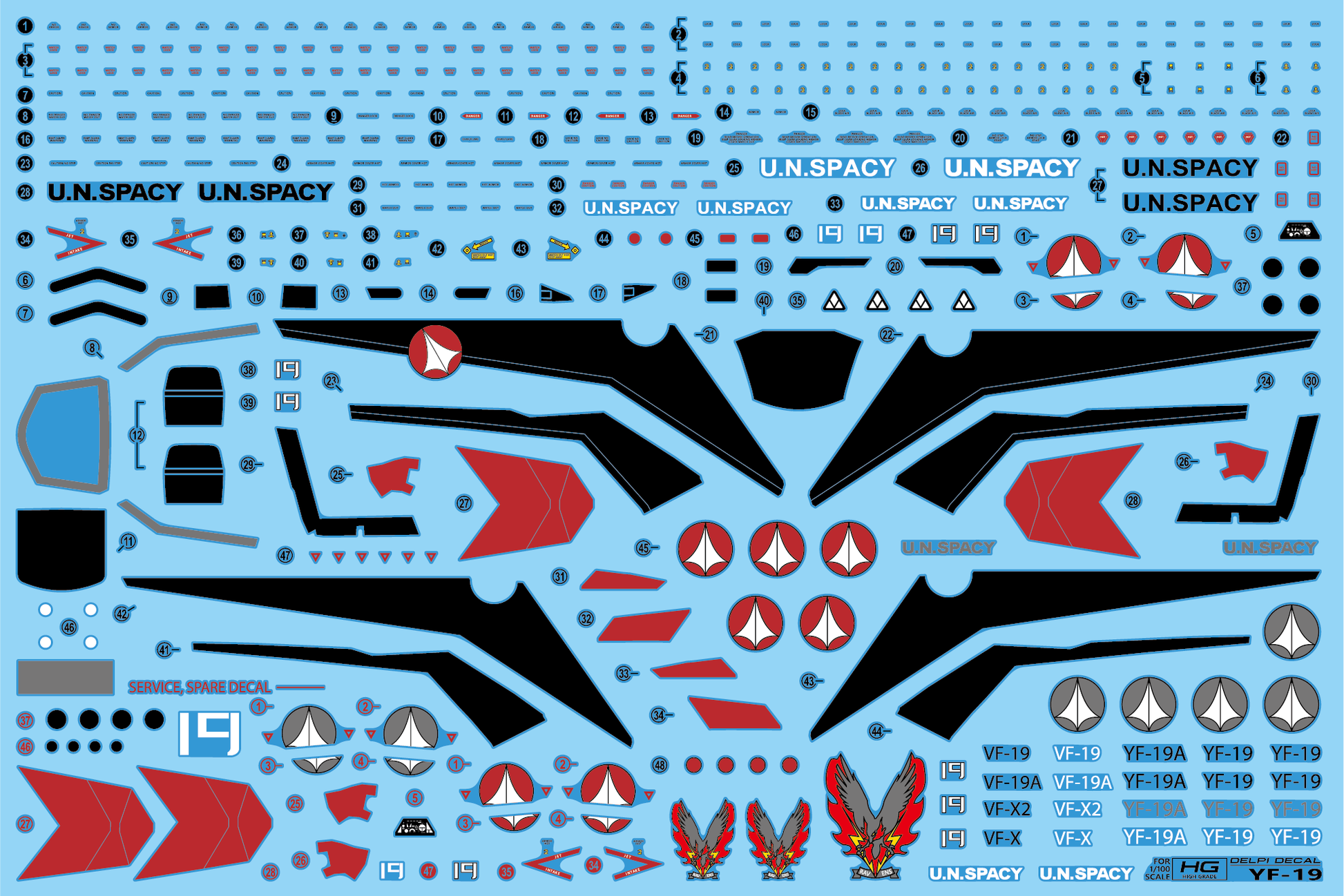 Delpi Decals HG YF-19 WATER DECAL - Trinity Hobby