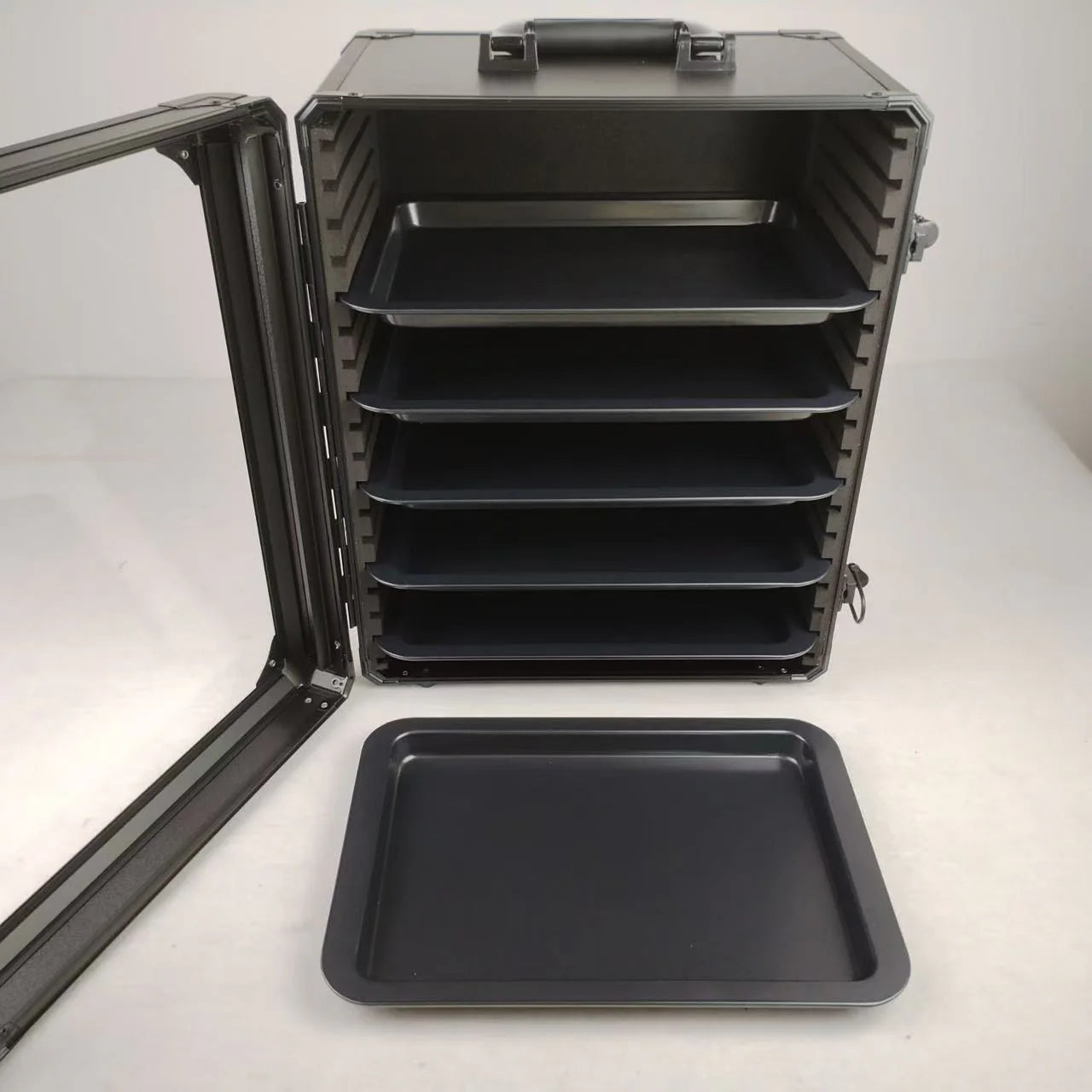 Evoretro Aluminum Miniatures Display & Carry Case w/ 5 Metal Trays for Collectible Figures and Models - Trinity Hobby