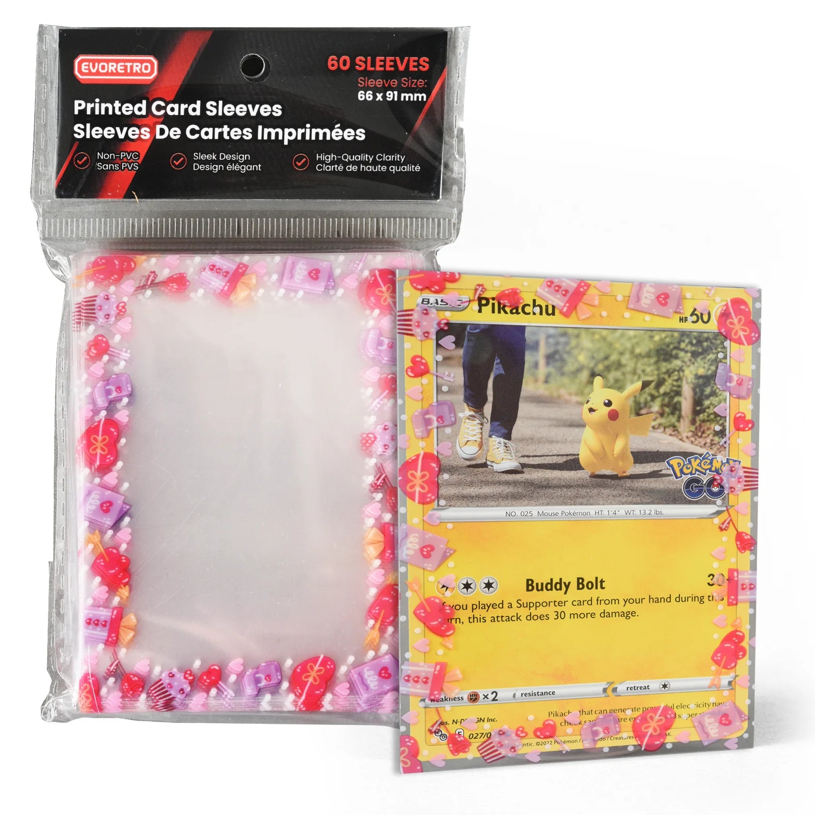 EVORETRO: 60x Printed TCG Card Sleeves – 60-Pack Themed Designs for Pokémon, Magic & More - Pinky Hearts (Girly-1) Standard - Trinity Hobby