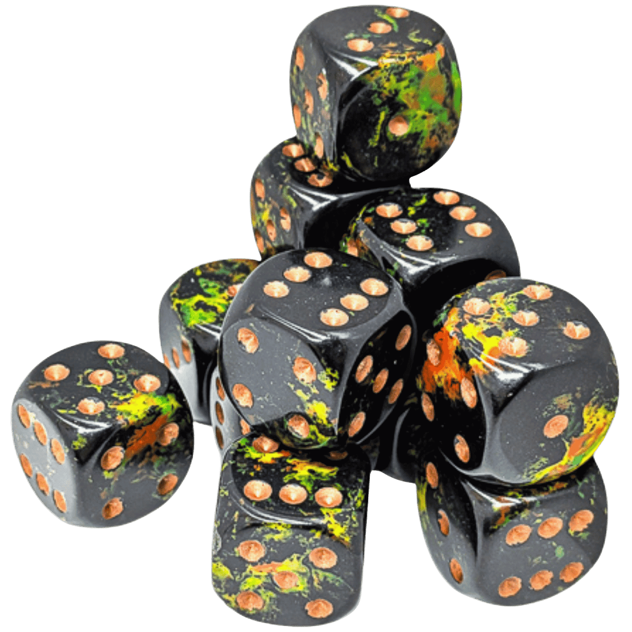 BRUSH 12D6 Deep Forest/gold 16mm Dice Block - Trinity Hobby
