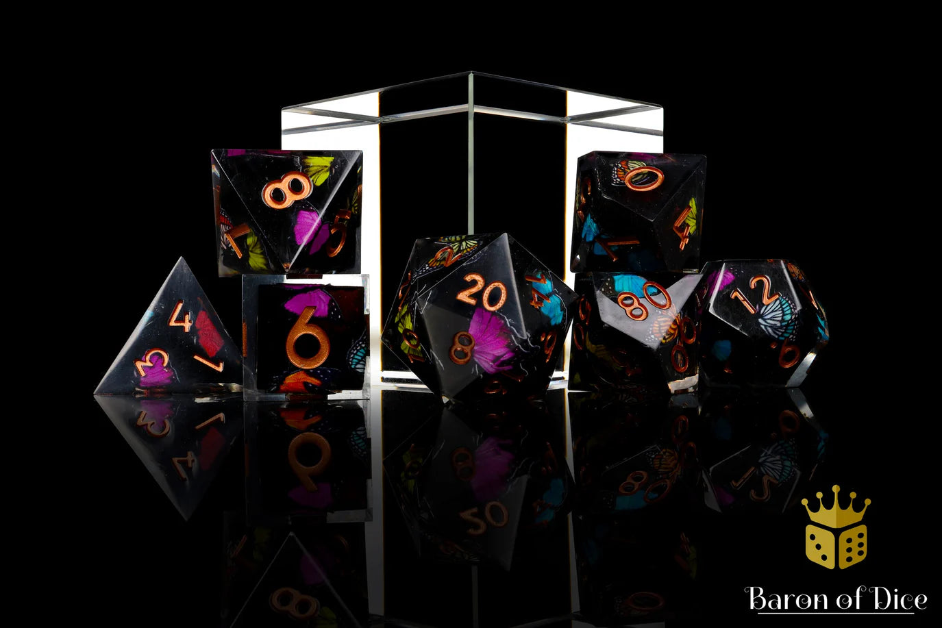 [Pre-Order] Baron of Dice - Black Butterfly Sharp Edge RPG Dice Set - 7 Pieces - Trinity Hobby