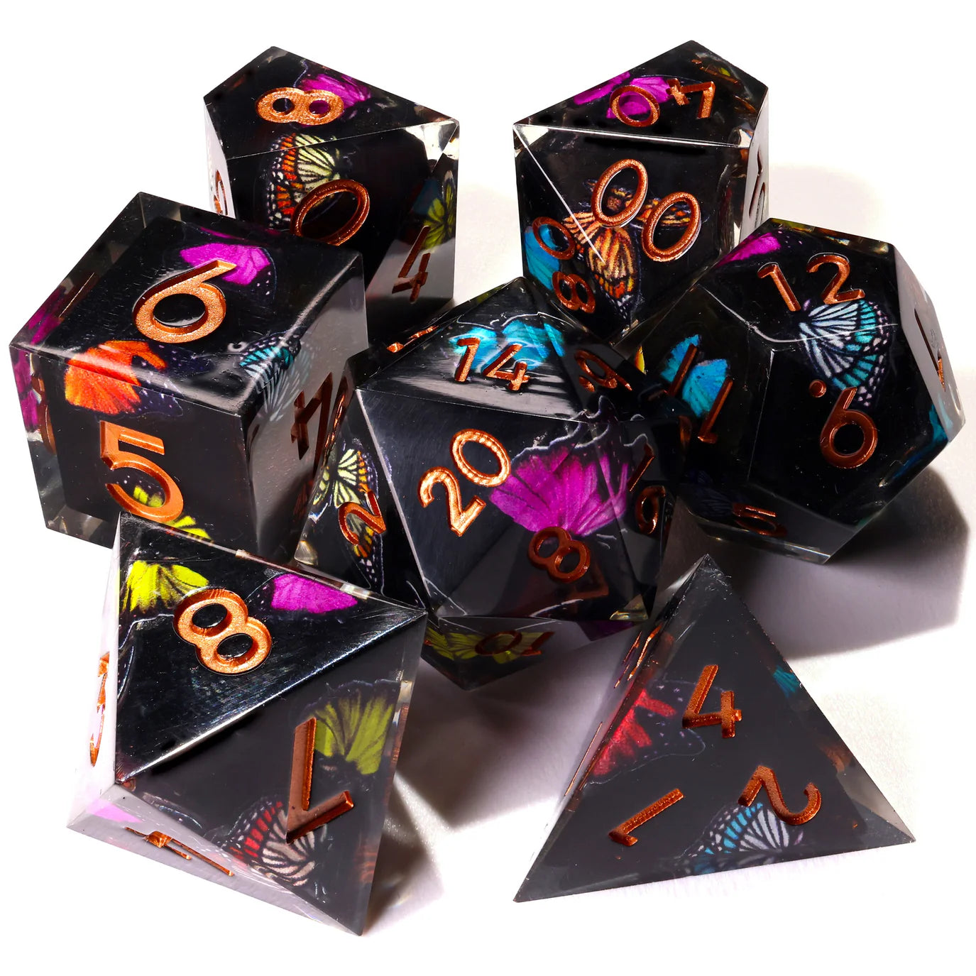 [Pre-Order] Baron of Dice - Black Butterfly Sharp Edge RPG Dice Set - 7 Pieces - Trinity Hobby