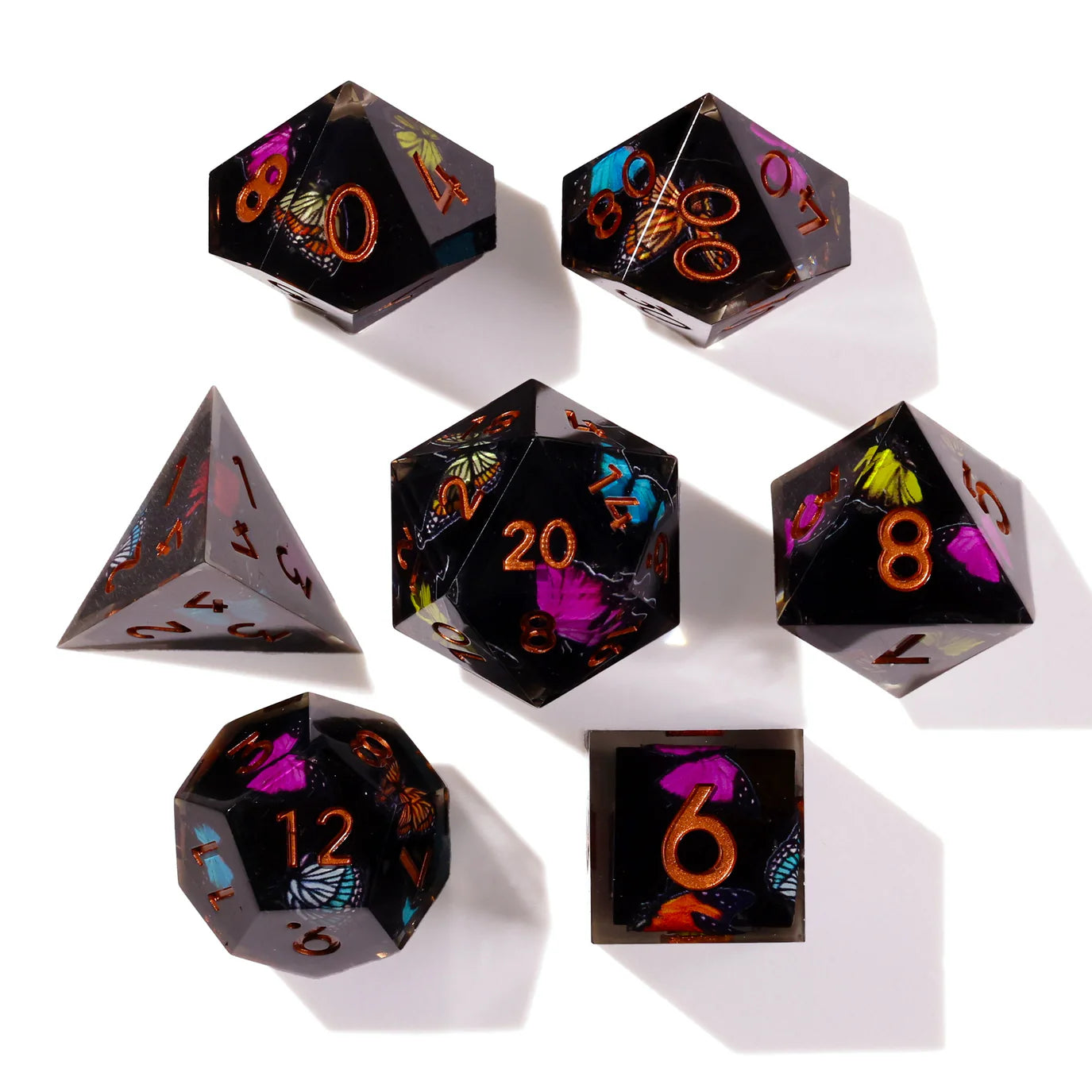 [Pre-Order] Baron of Dice - Black Butterfly Sharp Edge RPG Dice Set - 7 Pieces - Trinity Hobby