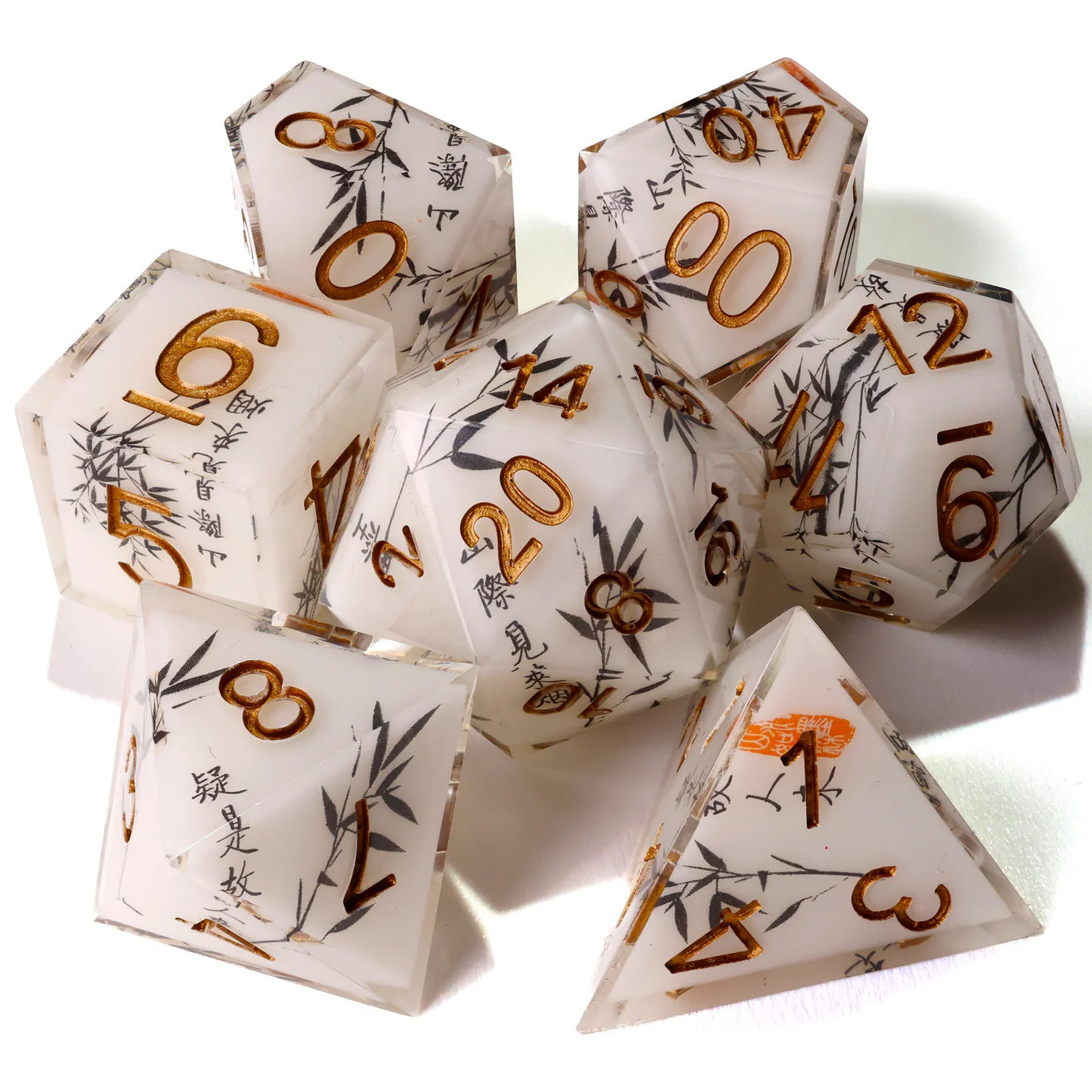 [Pre-Order] Baron of Dice - White Bamboo Sharp Edge RPG Dice Set - 7 Pieces - Trinity Hobby