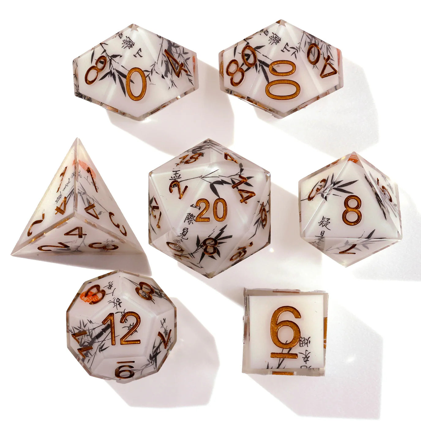 [Pre-Order] Baron of Dice - White Bamboo Sharp Edge RPG Dice Set - 7 Pieces - Trinity Hobby