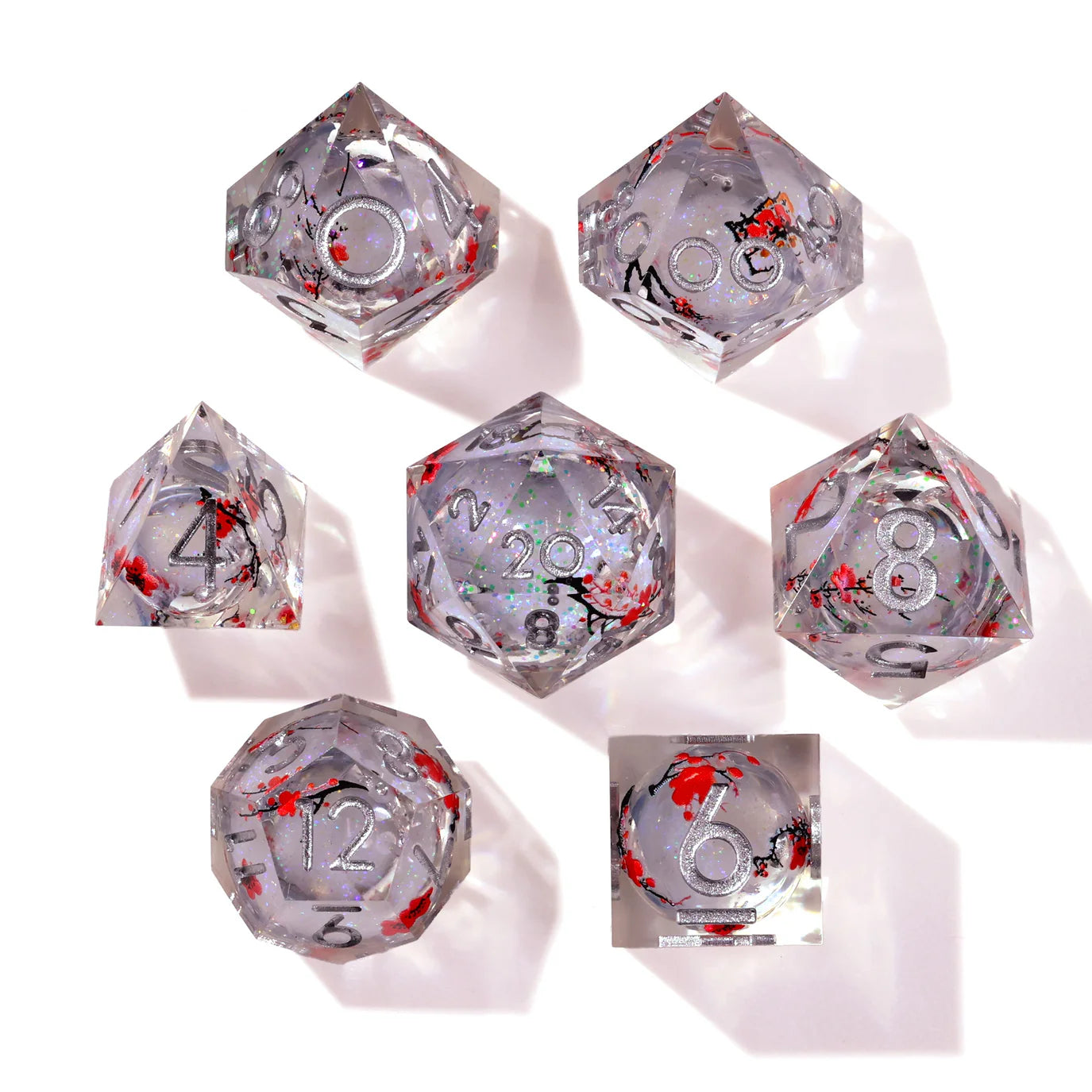 [Pre-Order] Baron of Dice - Winter Cherry Blossom Liquid Core RPG Dice Set - 7 Pieces - Trinity Hobby