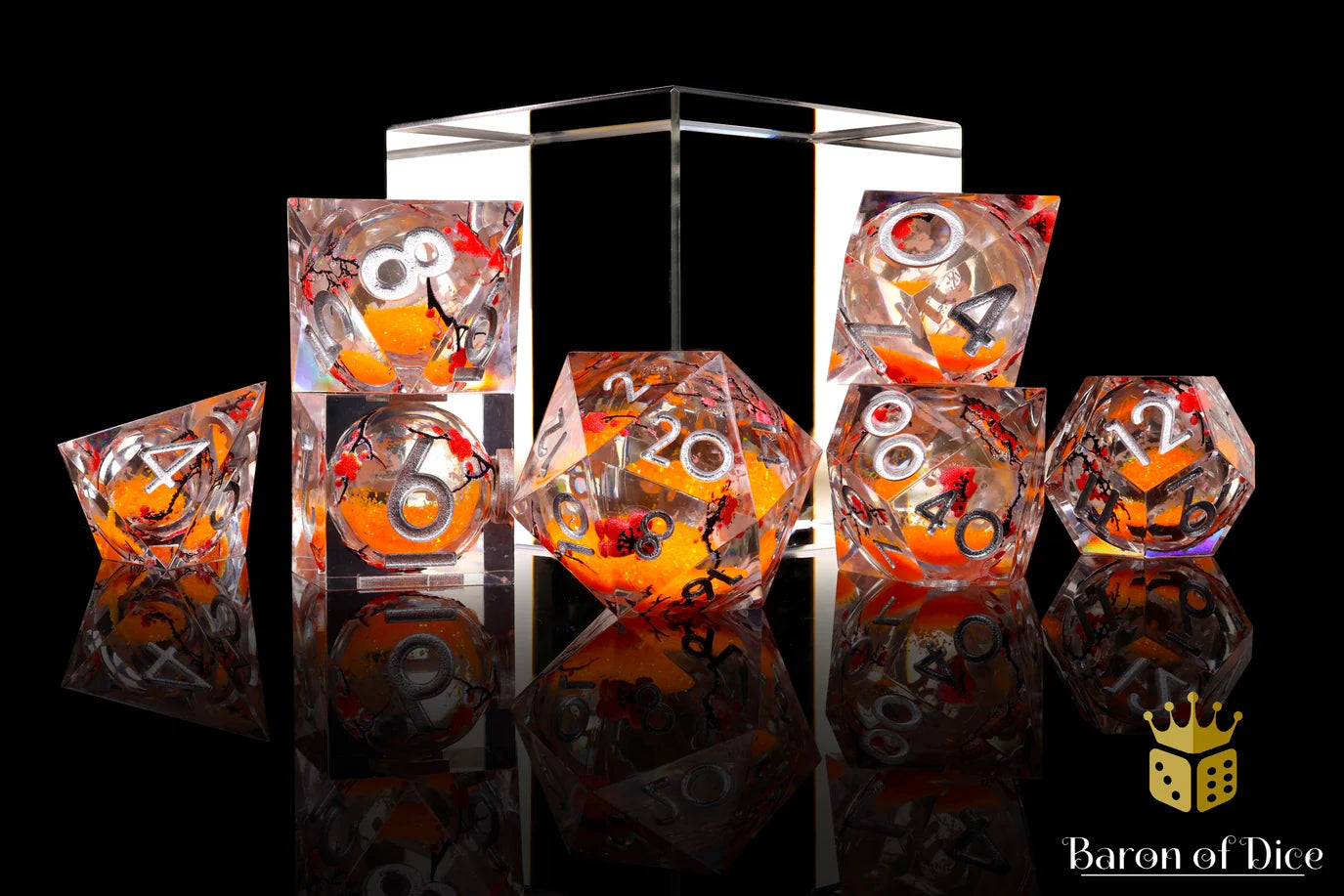 [Pre-Order] Baron of Dice - Autumn Cherry Blossom Liquid Core RPG Dice Set - 7 Pieces - Trinity Hobby