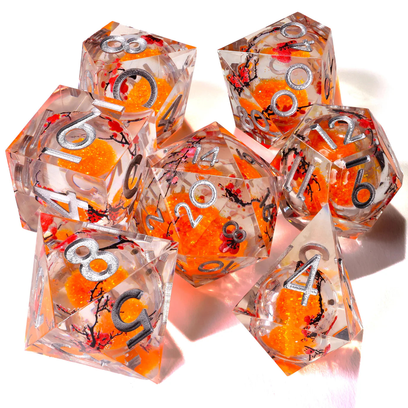 [Pre-Order] Baron of Dice - Autumn Cherry Blossom Liquid Core RPG Dice Set - 7 Pieces - Trinity Hobby