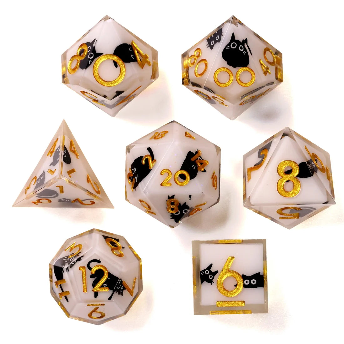 Baron of Dice - Snowy Neko Liquid Core Liquid Core RPG Dice Set - 7 Pieces