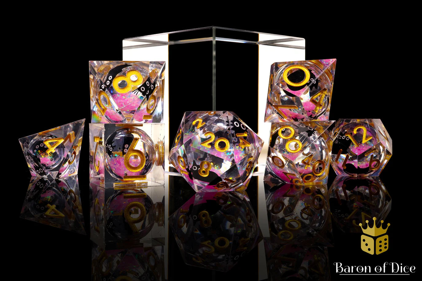 [Pre-Order] Baron of Dice - Amethyst Neko Liquid Core RPG Dice Set - 7 Pieces - Trinity Hobby