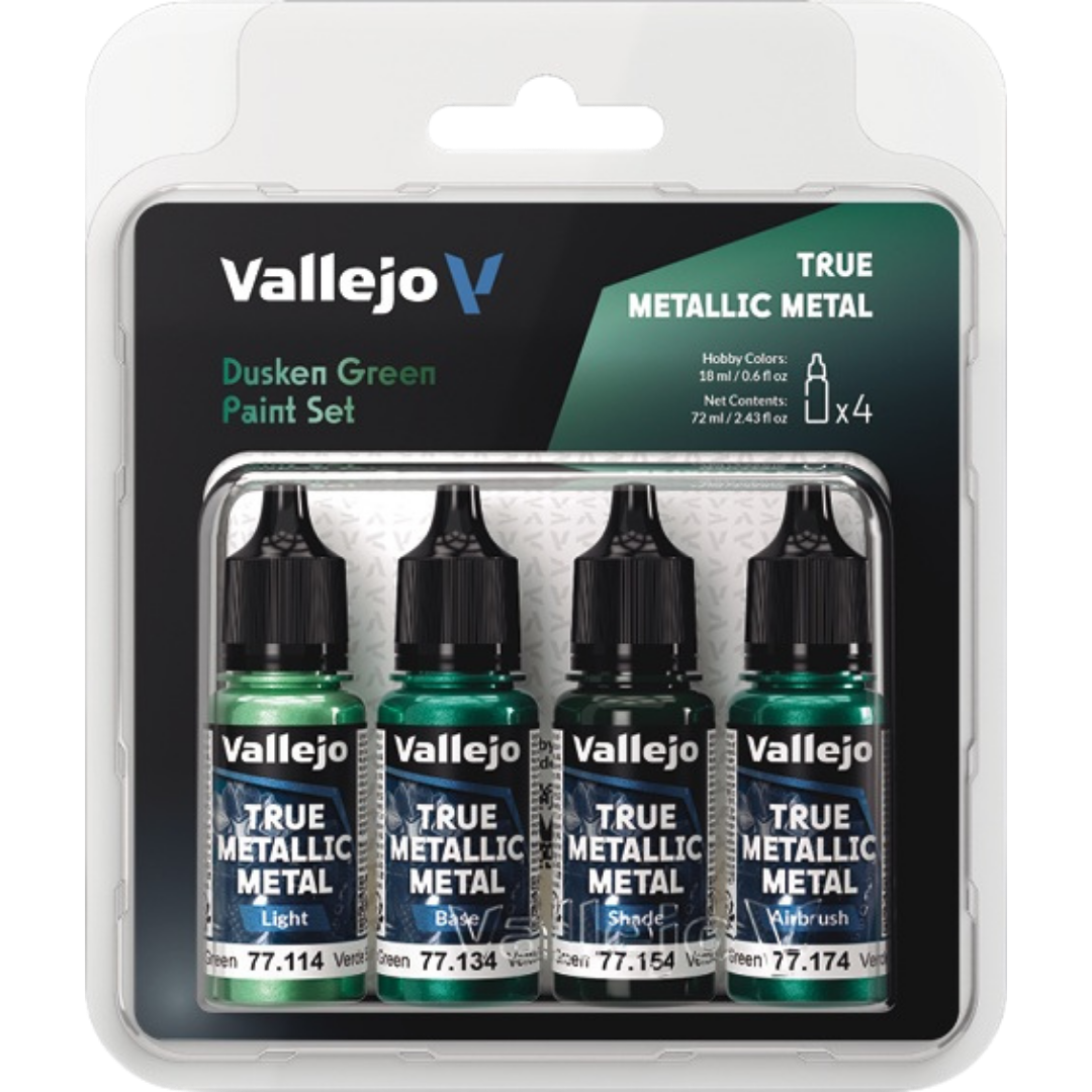 Vallejo True Metallic Metal – Dusken Green Paint Set (4 x 18ml) - Trinity Hobby