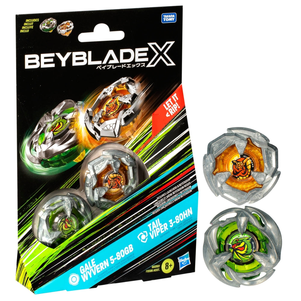 Beyblade X Gale Wyvern 5-80GB and Tail Viper 3-80HN Top Dual Pack Set - Trinity Hobby