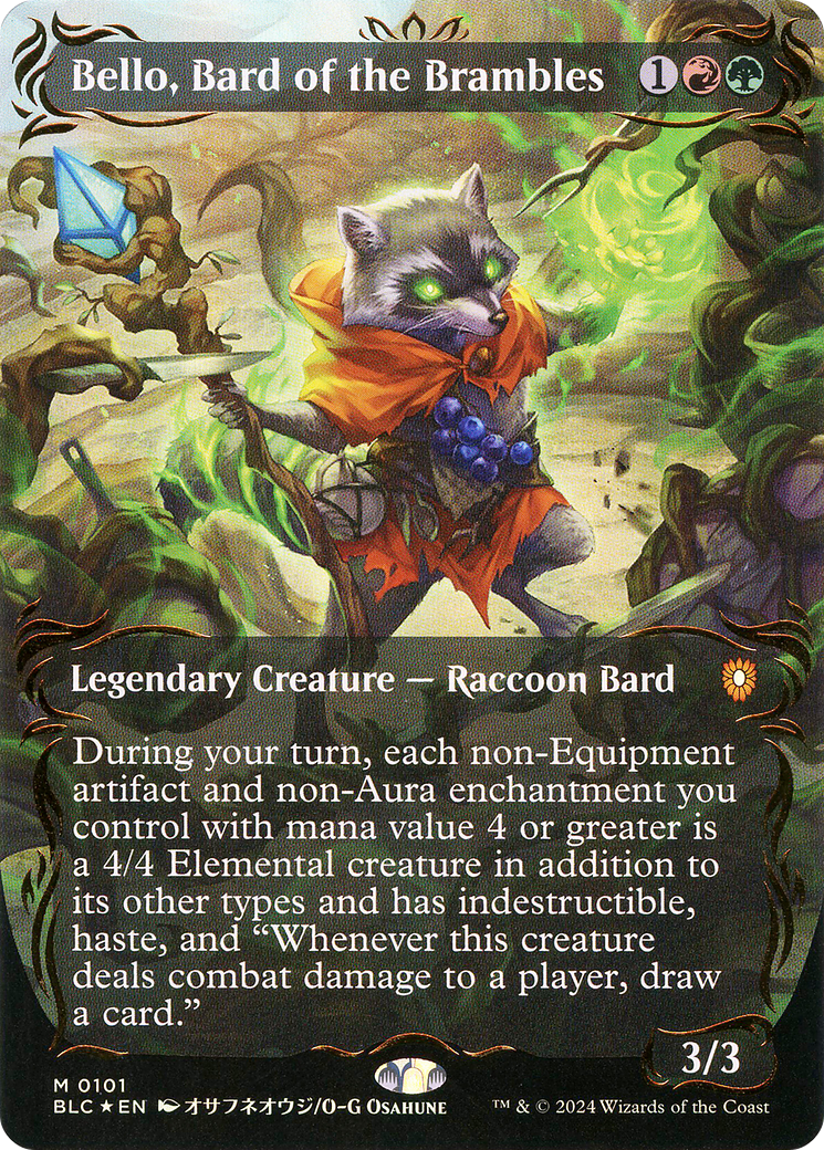 Bello, Bard of the Brambles (Borderless) (Raised Foil) [Bloomburrow Commander] - Trinity Hobby