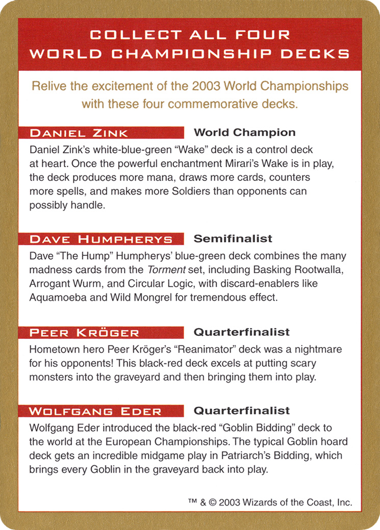 2003 World Championships Ad [World Championship Decks 2003] - Trinity Hobby
