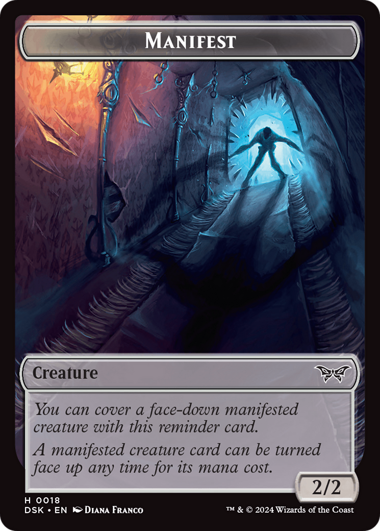 Emblem - Kaito, Bane of Nightmares // Manifest Double-Sided Token [Duskmourn: House of Horror Tokens] - Trinity Hobby