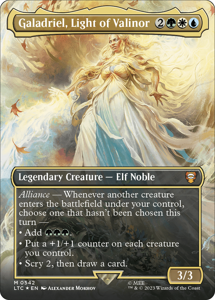Galadriel, Light of Valinor (Borderless) (Surge Foil) [The Lord of the Rings: Tales of Middle-Earth Commander] - Trinity Hobby