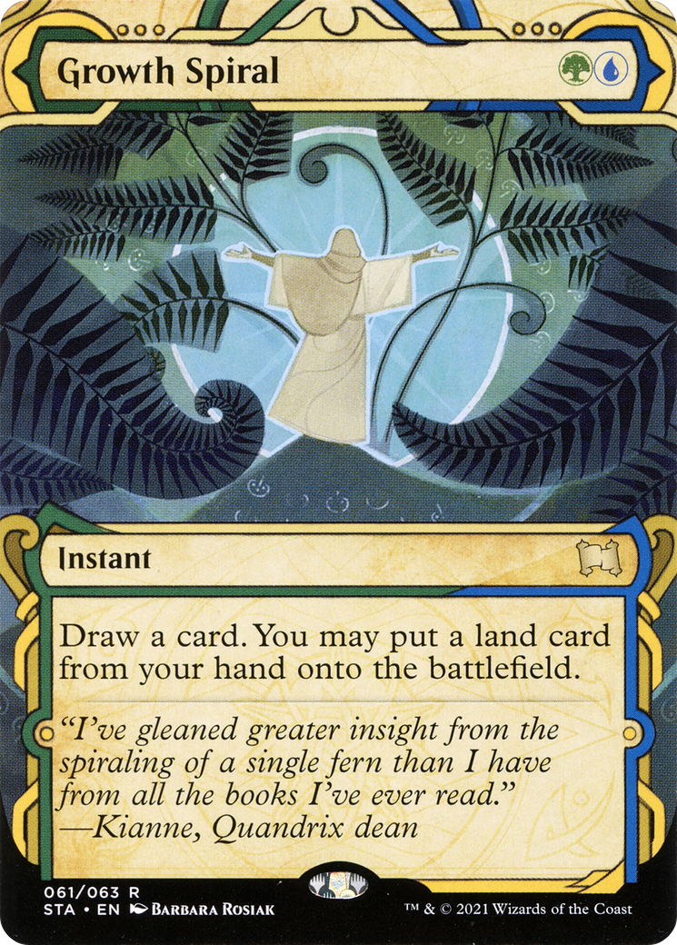 Growth Spiral [Etched Foil]  (STA-061) - [Strixhaven Mystical Archive]: (Showcase) (Borderless) - Trinity Hobby