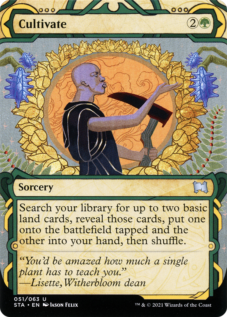 Cultivate [Etched Foil]  (STA-051) - [Strixhaven Mystical Archive]: (Showcase) (Borderless) - Trinity Hobby
