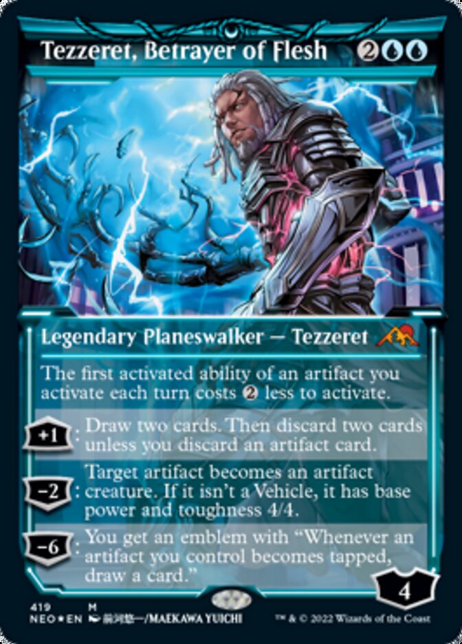 Tezzeret, Betrayer of Flesh (Showcase) (Foil Etched) [Kamigawa: Neon Dynasty] - Trinity Hobby