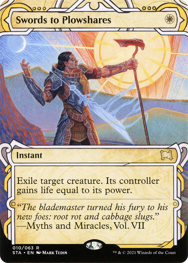 Swords to Plowshares [Etched Foil]  (STA-010) - [Strixhaven Mystical Archive]: (Showcase) (Borderless) - Trinity Hobby