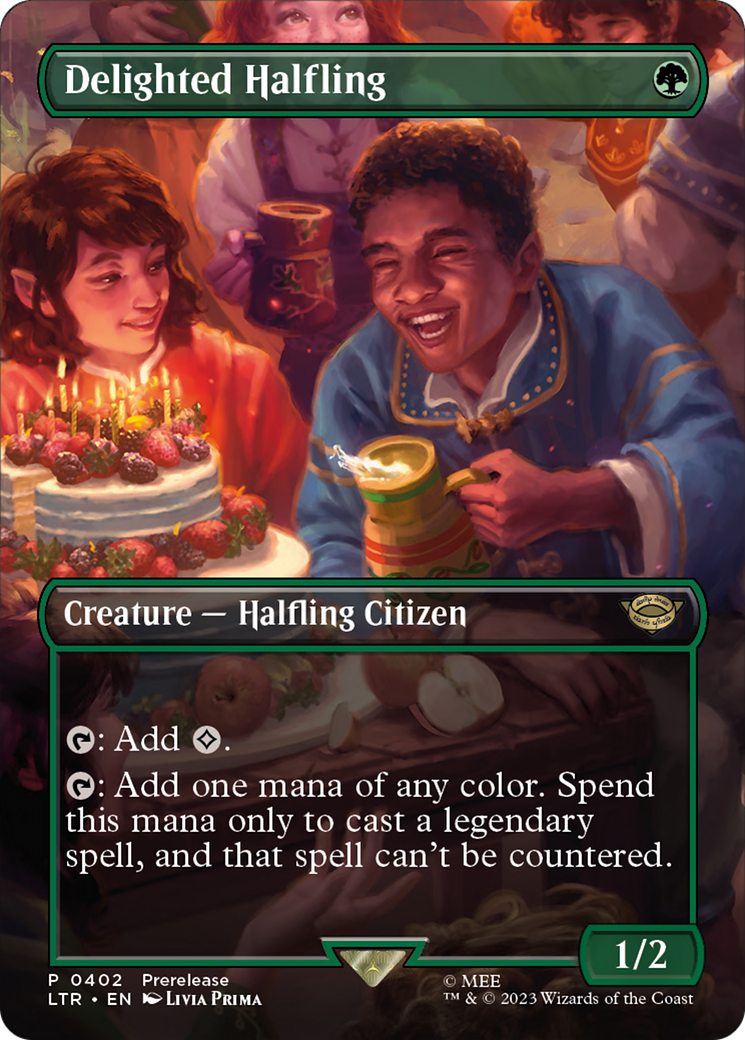 Delighted Halfling (Borderless Alternate Art) [The Lord of the Rings: Tales of Middle-Earth] - Trinity Hobby