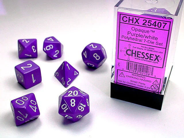 Opaque Polyhedral Purple/White 7-Die Set - Trinity Hobby