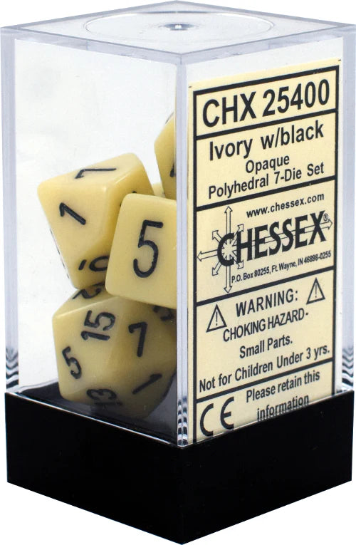 Opaque Polyhedral Ivory/Black 7-Die Set - Trinity Hobby