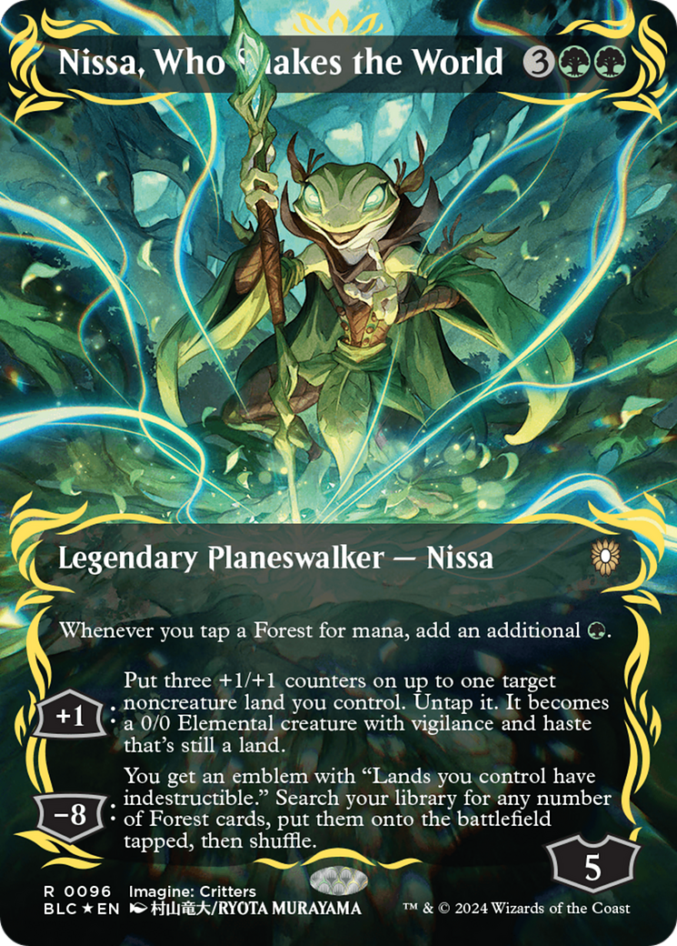 Nissa, Who Shakes the World (Borderless) (Raised Foil) [Bloomburrow Commander] - Trinity Hobby