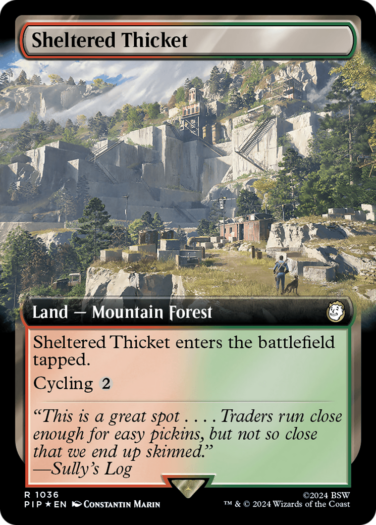 Sheltered Thicket (Extended Art) (Surge Foil) [Fallout] - Trinity Hobby