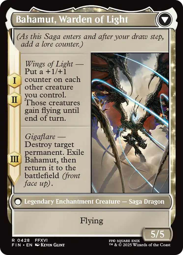 Dion, Bahamut's Dominant // Bahamut, Warden of Light  [Foil]  (FIN-428) - [FINAL FANTASY]: (enchantment, Extended Art) - Trinity Hobby