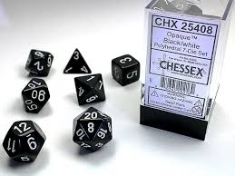 Opaque Polyhedral Black/white 7-Die Set - Trinity Hobby