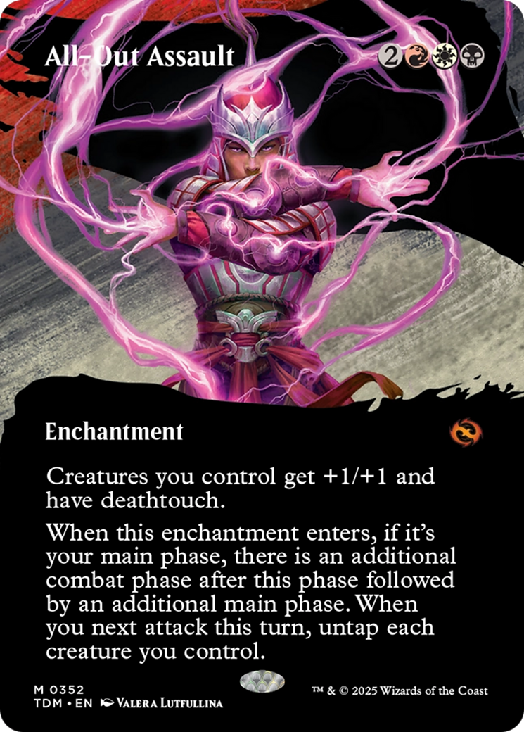 All-Out Assault  (TDM-352) - [Tarkir: Dragonstorm]: (Showcase, enchantment) (Borderless) - Trinity Hobby