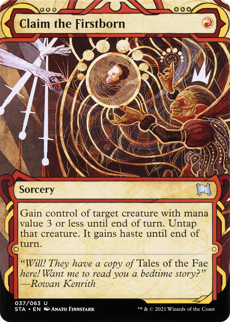 Claim the Firstborn [Etched Foil]  (STA-037) - [Strixhaven Mystical Archive]: (Showcase) (Borderless) - Trinity Hobby