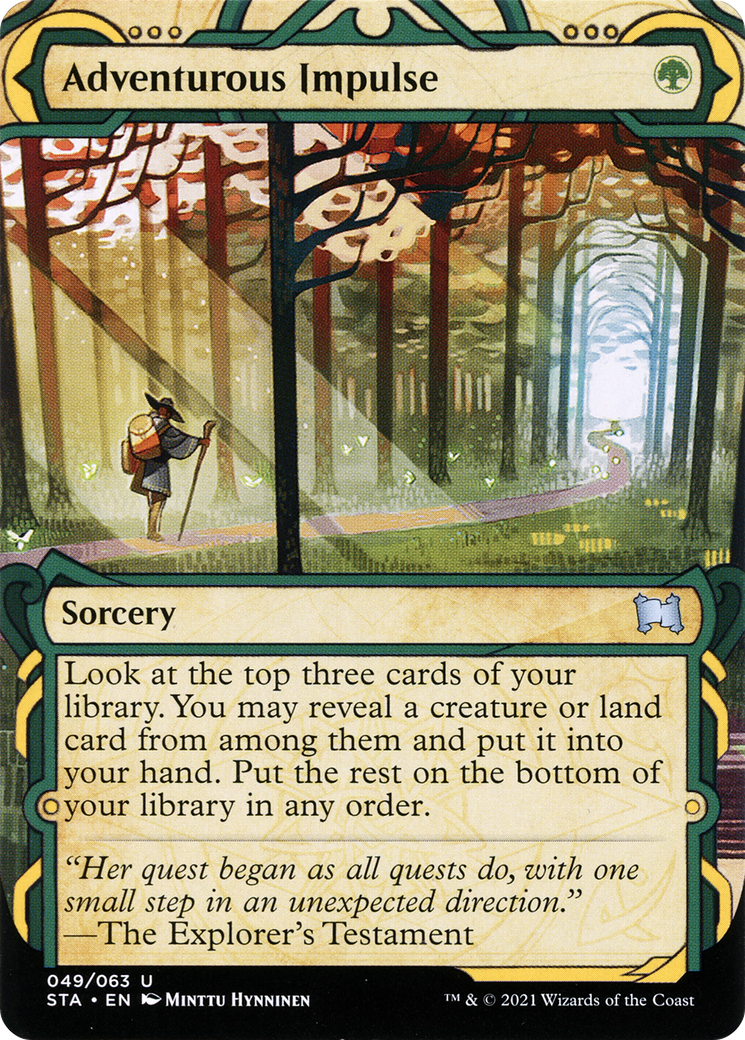 Adventurous Impulse [Etched Foil]  (STA-049) - [Strixhaven Mystical Archive]: (Showcase) (Borderless) - Trinity Hobby