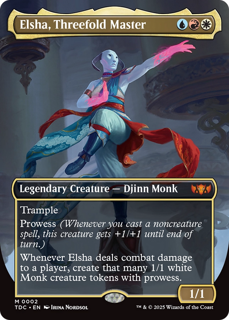 Elsha, Threefold Master (TDC-002) - [Commander: Tarkir: Dragonstorm] (Borderless) Foil - Trinity Hobby